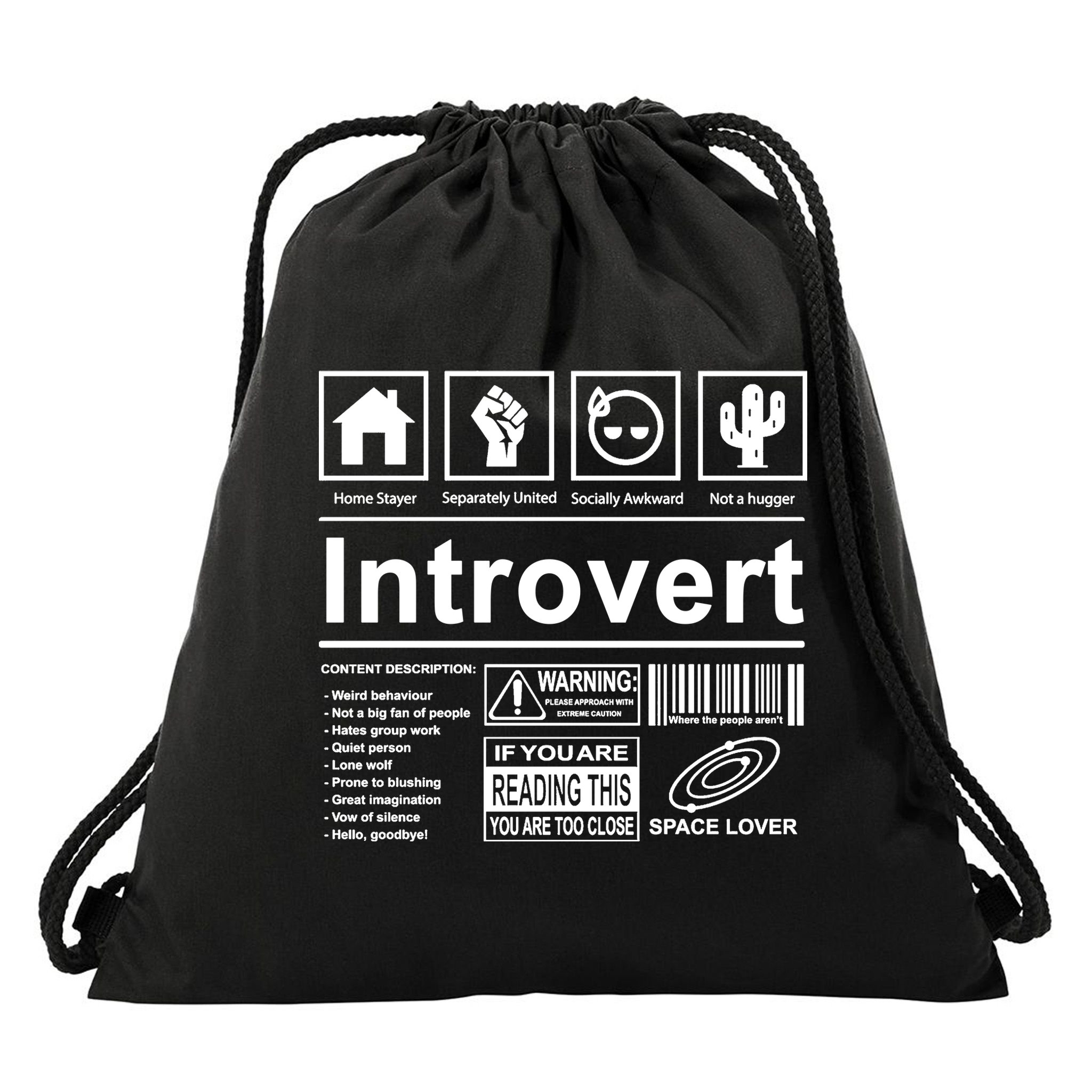 Introvert Label Funny Gift Drawstring Bag