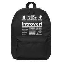 Introvert Label Funny Gift 16 in Basic Backpack