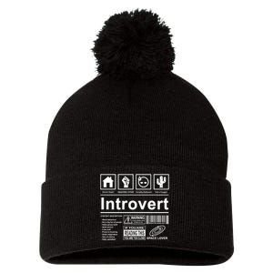 Introvert Label Funny Gift Pom Pom 12in Knit Beanie