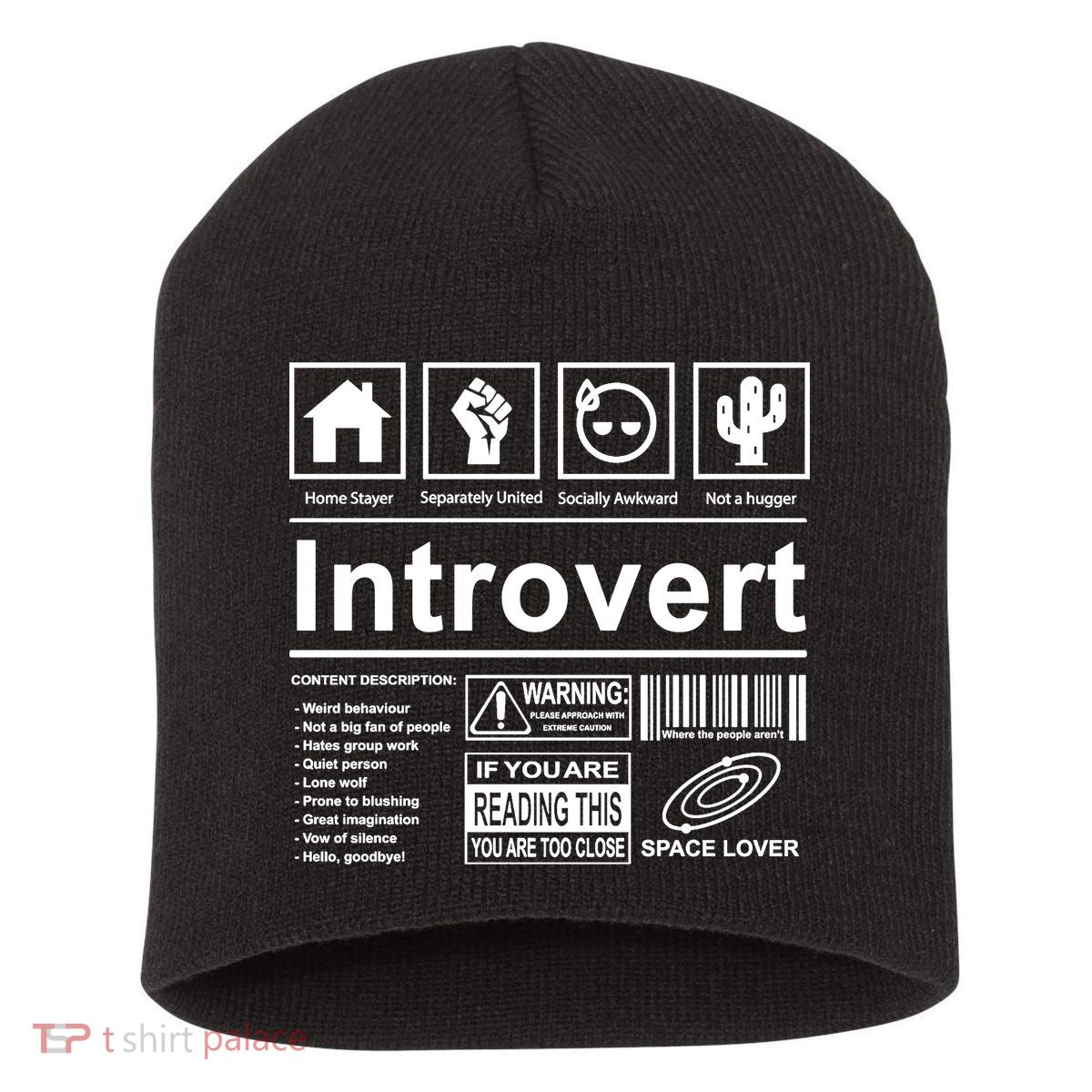 Introvert Label Funny Gift Short Acrylic Beanie