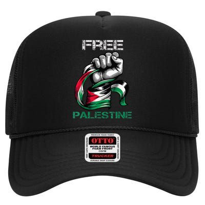 I Love Free Palestine Flag Save Gaza Strip Palestinian High Crown Mesh Back Trucker Hat