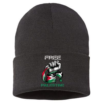 I Love Free Palestine Flag Save Gaza Strip Palestinian Sustainable Knit Beanie