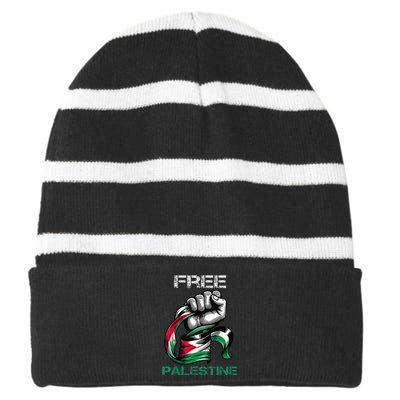 I Love Free Palestine Flag Save Gaza Strip Palestinian Striped Beanie with Solid Band