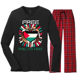 I Love Free Palestine Flag Save Gaza Strip Palestinian Women's Long Sleeve Flannel Pajama Set 