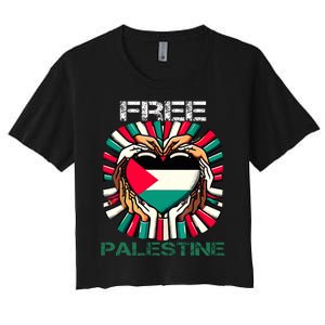 I Love Free Palestine Flag Save Gaza Strip Palestinian Women's Crop Top Tee