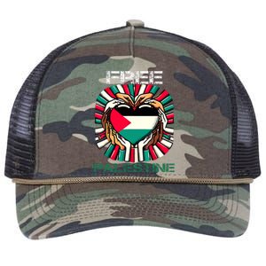 I Love Free Palestine Flag Save Gaza Strip Palestinian Retro Rope Trucker Hat Cap