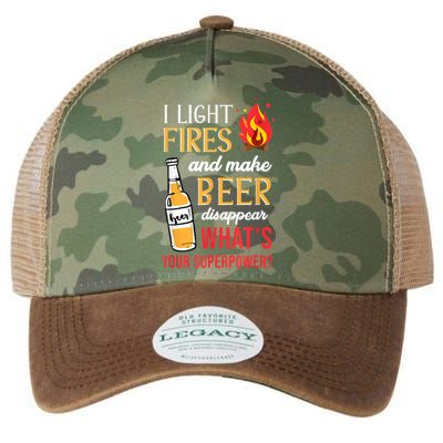 I Light Fires And Make Beer Disappear Funny Camping Legacy Tie Dye Trucker Hat