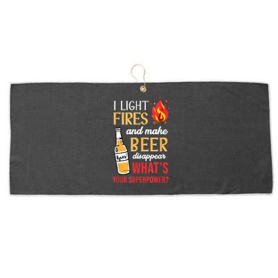 I Light Fires And Make Beer Disappear Funny Camping Large Microfiber Waffle Golf Towel