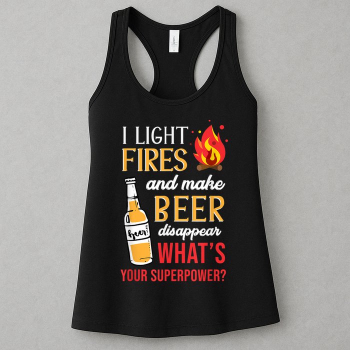 I Light Fires And Make Beer Disappear Funny Camping Womens Tank Top