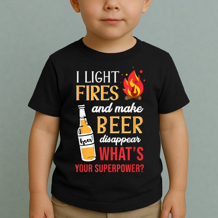 I Light Fires And Make Beer Disappear Funny Camping Toddler T-Shirt