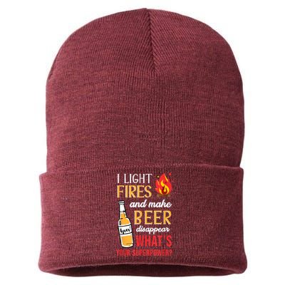 I Light Fires And Make Beer Disappear Funny Camping Sustainable Knit Beanie