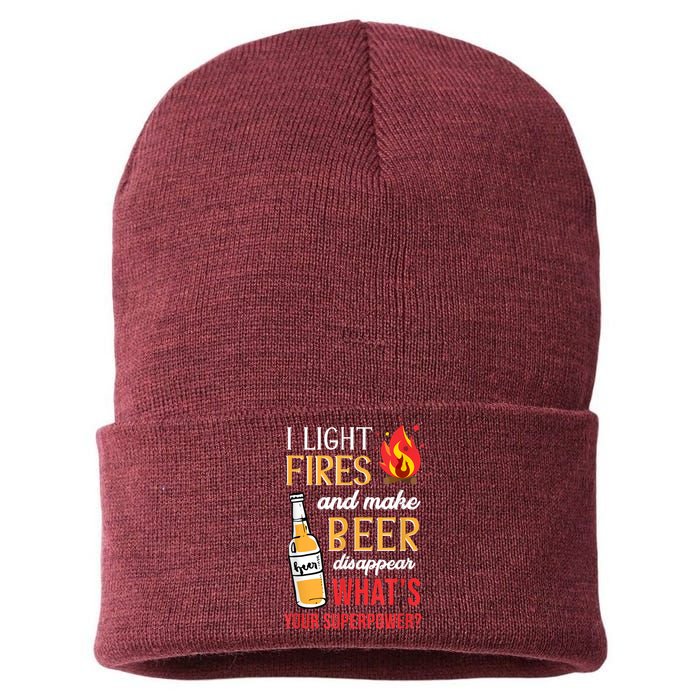 I Light Fires And Make Beer Disappear Funny Camping Sustainable Knit Beanie