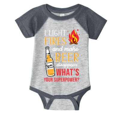 I Light Fires And Make Beer Disappear Funny Camping Infant Baby Jersey Bodysuit