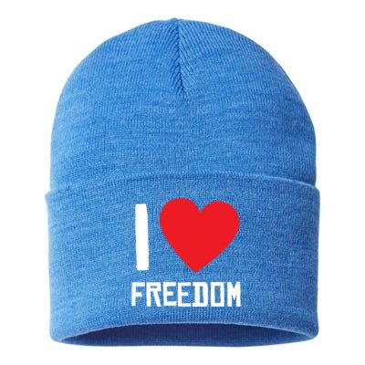 I Love Freedom Gift Free Proud Gift Country Pride Quote Saying Gift Sustainable Knit Beanie