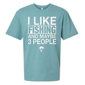 I Like Fishing And Maybe Three People Funny Fishing Sueded Cloud Jersey T-Shirt