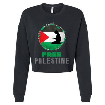 I Love Free Palestine Flag Save Gaza Strip Palestinian Gifts Cropped Pullover Crew