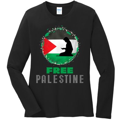 I Love Free Palestine Flag Save Gaza Strip Palestinian Gifts Ladies Long Sleeve Shirt