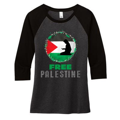 I Love Free Palestine Flag Save Gaza Strip Palestinian Gifts Women's Tri-Blend 3/4-Sleeve Raglan Shirt