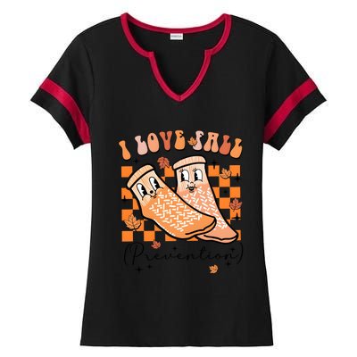 I Love Fall Prevention Thanksgiving Nurse Ladies Halftime Notch Neck Tee