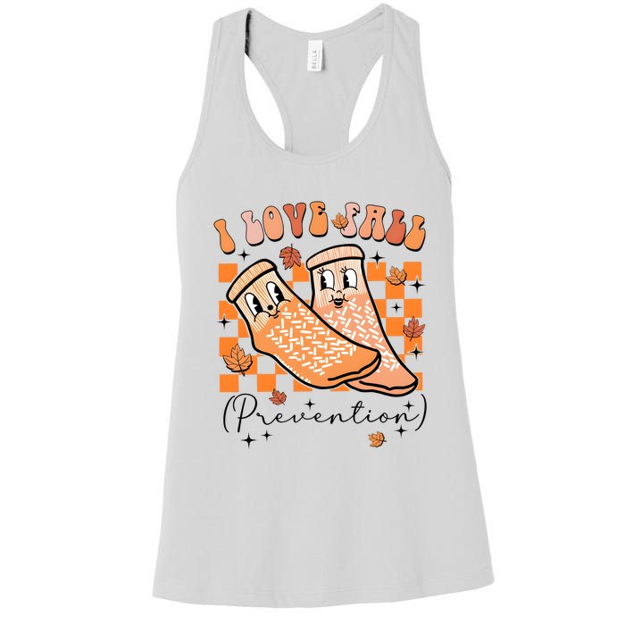 I Love Fall Prevention Thanksgiving Nurse Women's Racerback Tank