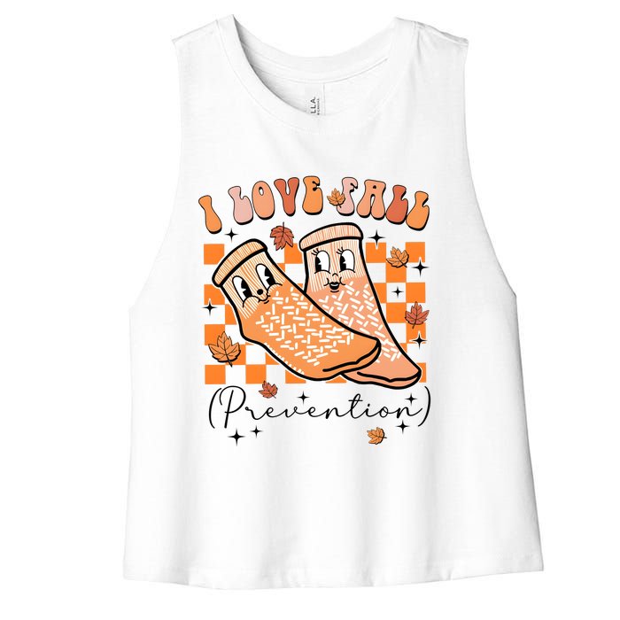 I Love Fall Prevention Thanksgiving Nurse Women's Racerback Cropped Tank