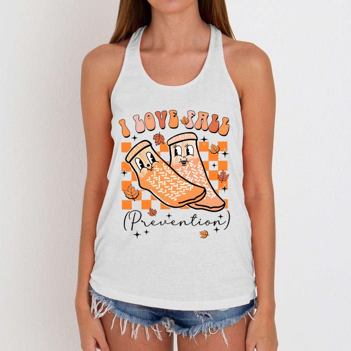 I Love Fall Prevention Thanksgiving Nurse Women's Knotted Racerback Tank