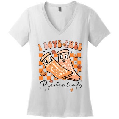 I Love Fall Prevention Thanksgiving Nurse Women's V-Neck T-Shirt