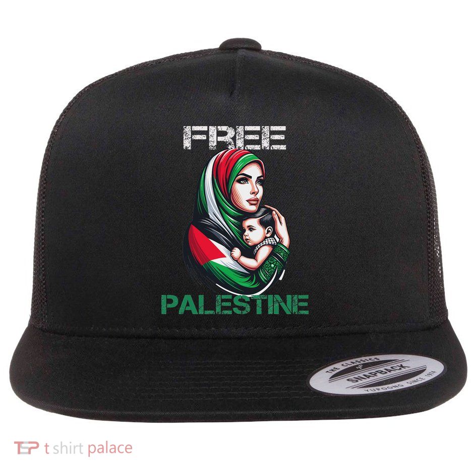 I Love Free Palestine Mother Children Gaza Strip Palestinian Flat Bill Trucker Hat
