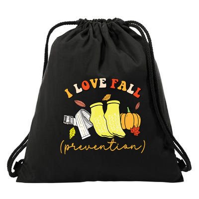 I Love Fall Prevention Socks Thanksgiving Autumn Quote Drawstring Bag