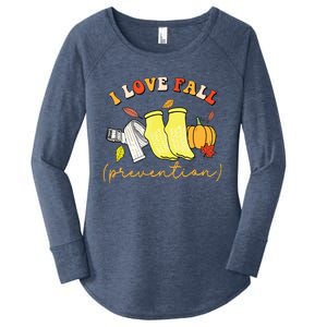 I Love Fall Prevention Socks Thanksgiving Autumn Quote Women's Perfect Tri Tunic Long Sleeve Shirt