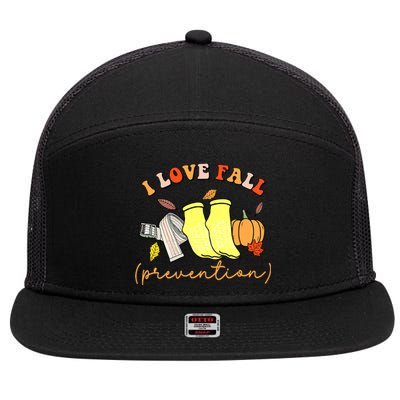 I Love Fall Prevention Halloween 7 Panel Mesh Trucker Snapback Hat