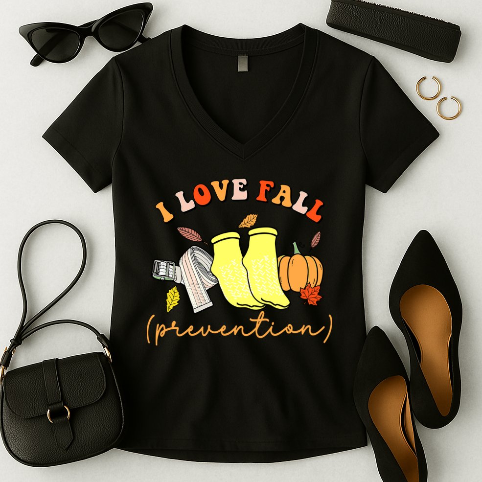 I Love Fall Prevention Halloween Women's V-Neck T-Shirt