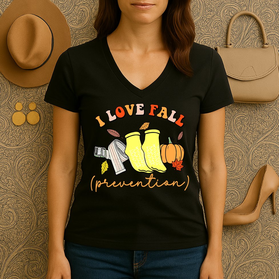 I Love Fall Prevention Halloween Women's V-Neck T-Shirt