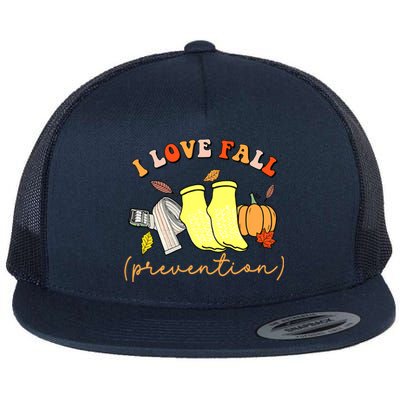 I Love Fall Prevention Halloween Flat Bill Trucker Hat