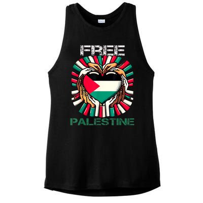 I Love Free Palestine Flag Save Gaza Strip Palestinian Ladies PosiCharge Tri-Blend Wicking Tank