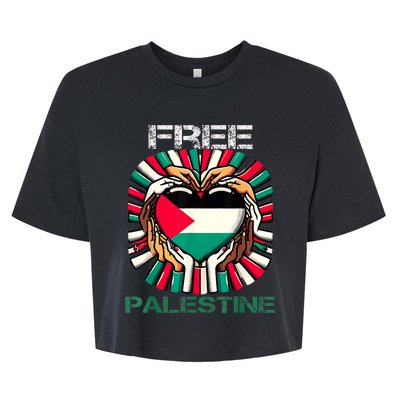 I Love Free Palestine Flag Save Gaza Strip Palestinian Bella+Canvas Jersey Crop Tee