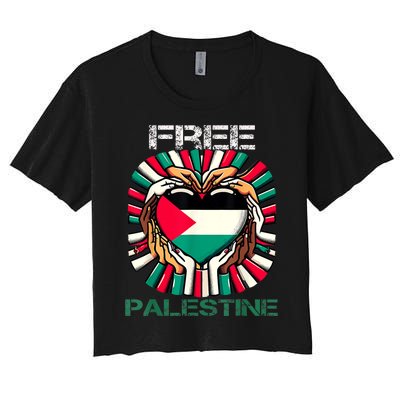 I Love Free Palestine Flag Save Gaza Strip Palestinian Women's Crop Top Tee