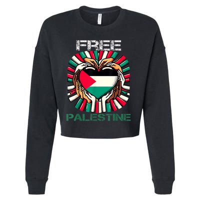 I Love Free Palestine Flag Save Gaza Strip Palestinian Cropped Pullover Crew