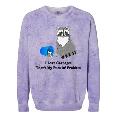 I Love Garbages That's My Fuckin Problem Funny Raccoon Love My Fucking Problem Colorblast Crewneck Sweatshirt