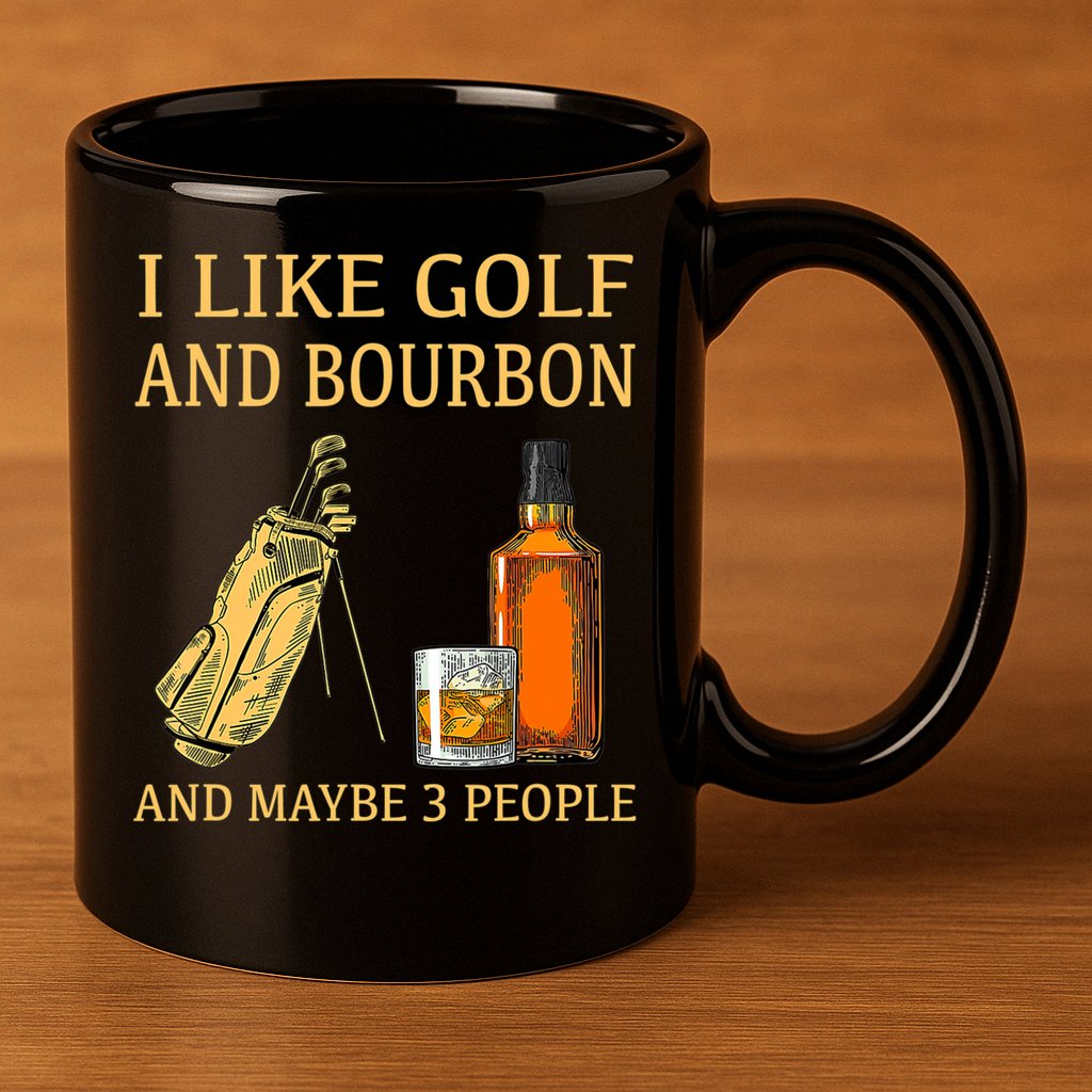 I Like Golf And Bourbon And Maybe 3 People 11oz C Handle Ceramic Mug
