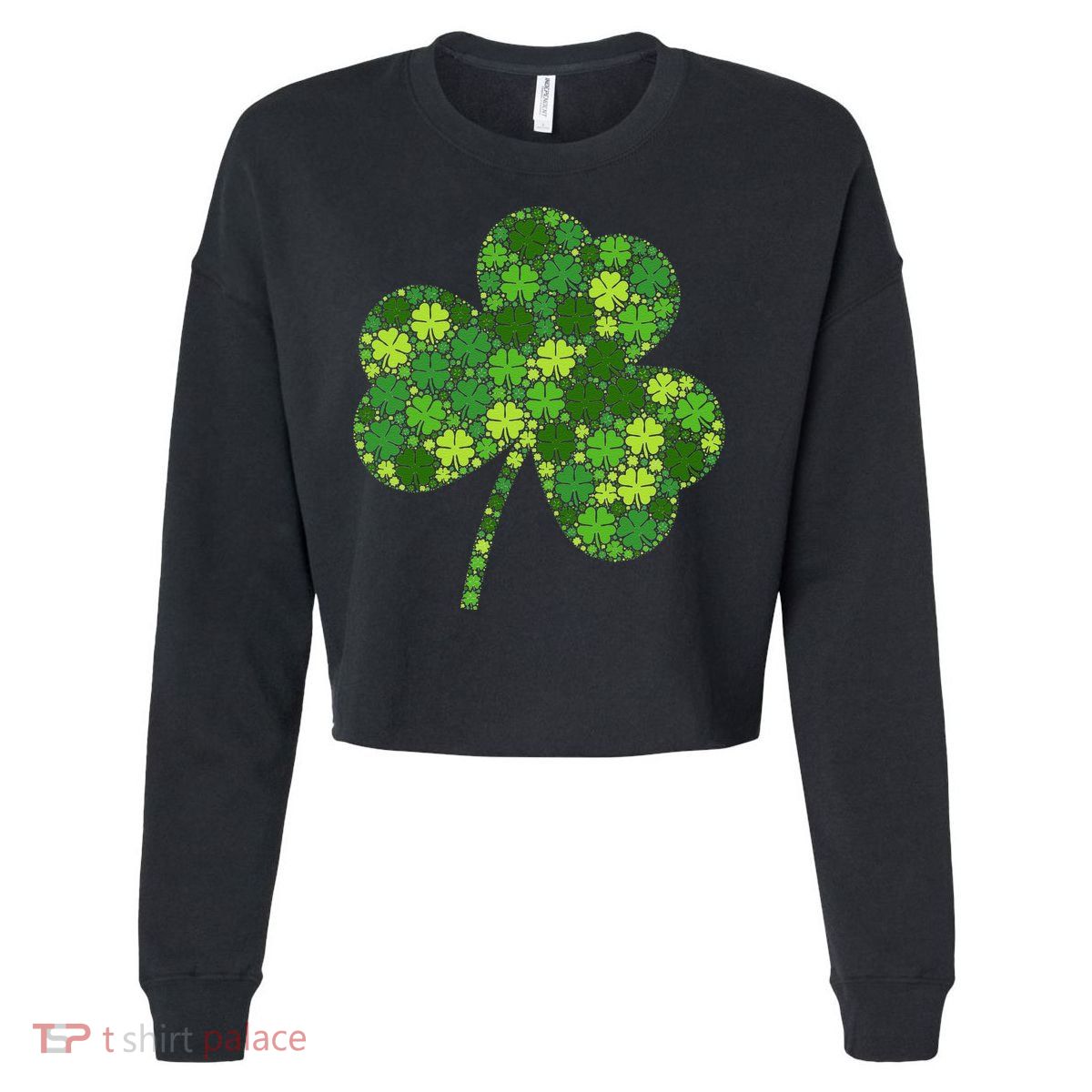 Irish Lucky Green Shamrock Clover Women St Patricks Day (2) Cropped Pullover Crew