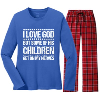 I Love God Tee Funny Christian Vintage Design Jesus Prayer Funny Gift Women's Long Sleeve Flannel Pajama Set 