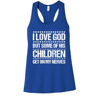 I Love God Tee Funny Christian Vintage Design Jesus Prayer Funny Gift Women's Racerback Tank