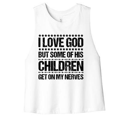 I Love God Tee Funny Christian Vintage Design Jesus Prayer Funny Gift Women's Racerback Cropped Tank