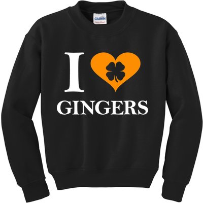 I Love Gingers Heart Shamrock Redhead Lover Shirt Kids Sweatshirt
