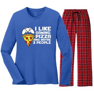 I Like Gaming Pizza And Maybe Like 3 People Gift Women's Long Sleeve Flannel Pajama Set 