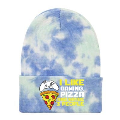 I Like Gaming Pizza And Maybe Like 3 People Gift Tie Dye 12in Knit Beanie