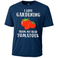 I Love Gardening From My Head Tomatoes Funny Gardener Tee Cooling Performance Crew T-Shirt