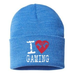 I Love Gaming Awesome Controller Heart Graphic Gaming Gift Sustainable Knit Beanie