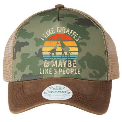 I Like Giraffes And Maybe 3 People Funny Giraffe Lover Retro Legacy Tie Dye Trucker Hat